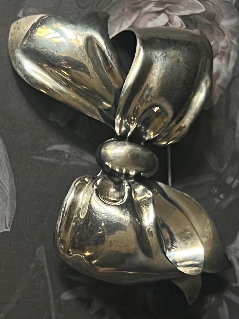 Monet Sterling Silver Oversized Bow Brooch Vintage Statement Pin